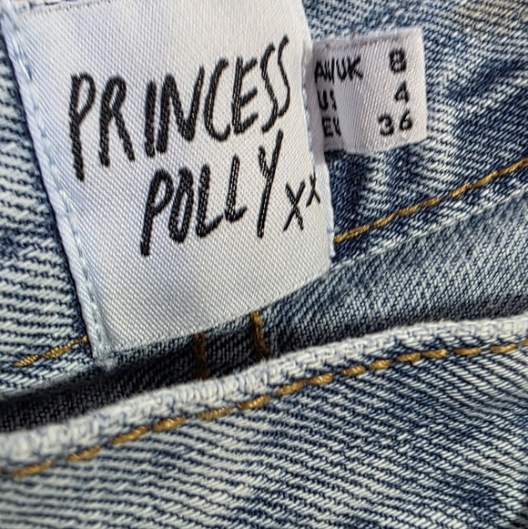 Princess Polly Asymmetrical Retro Y2K Blue Denim Wide Leg Jeans Sz 4 - Picture 4 of 8